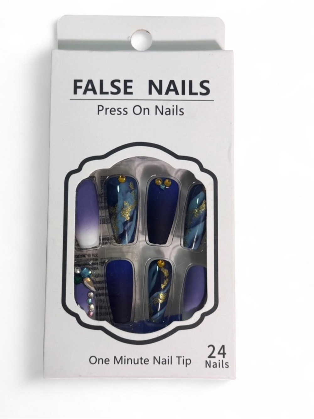 Press-On Blue & Purple False Nails with Gold Accent